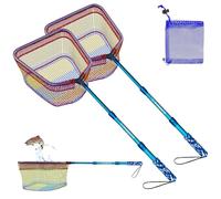 DaddyGoFish Kids Fishing Net - Landing Net Bait Pouch for Catching Fish Frog Minnow Cricket Butterfly Water Beach Lake Pond Gift for Boys and Girls (Style2 2 Pack (Blue+Blue))