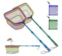 DaddyGoFish Kids Fishing Net - Landing Net Bait Pouch for Catching Fish Frog Minnow Cricket Butterfly Water Beach Lake Pond Gift for Boys and Girls (Style2 2 Pack (Blue+Green))