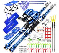 DaddyGoFish Kids Fishing Pole - Rod Reel Combo Tackle Box Starter Set - First Year Small Dock Gear Kit for Boys Girls Toddler Youth Age Beginner Little Children Junior Anglers (2 Pack Blue + Blue 4ft)