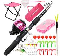 DaddyGoFish Kids Fishing Pole - Rod Reel Combo Tackle Box Starter Set - First Year Small Dock Gear Kit for Boys Girls Toddler Youth Age Beginner Little Children Junior Anglers (Older Kids (Pink), 5ft)