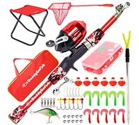 DaddyGoFish Kids Fishing Pole - Rod Reel Combo Tackle Box Starter Set - First Year Small Dock Gear Kit for Boys Girls Toddler Youth Age Beginner Little Children Junior Anglers (Red, 4ft)