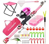 DaddyGoFish Kids Fishing Pole - Rod Reel Combo Tackle Box Starter Set - First Year Small Dock Gear Kit for Boys Girls Toddler Youth Age Beginner Little Children Junior Anglers (Pink, 5ft)
