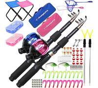 DaddyGoFish Kids Fishing Pole - Rod Reel Combo Tackle Box Starter Set - First Year Small Dock Gear Kit for Boys Girls Toddler Youth Age Beginner Little Children (Older Kids (2 Pack, Blue + Pink), 5ft)