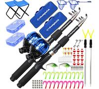 DaddyGoFish Kids Fishing Pole - Rod Reel Combo Tackle Box Starter Set - First Year Small Dock Gear Kit for Boys Girls Toddler Youth Age Beginner Little Children (Older Kids (2 Pack, Blue + Blue), 5ft)