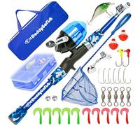 DaddyGoFish Kids Fishing Pole - Rod Reel Combo Tackle Box Starter Set - First Year Small Gear Kit for Boys Girls Toddler Youth Age Beginner Little Children (Essential Set, Blue, 5ft)