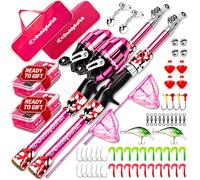 DaddyGoFish Kids Fishing Pole - Rod Reel Combo Tackle Box Starter Set - First Year Small Gear Kit for Boys Girls Toddler Youth Age Beginner Little Children (Essential Set, Pink + Pink, 4ft)