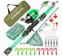 DaddyGoFish Kids Fishing Pole - Rod Reel Combo Tackle Box Starter Set - First Year Small Gear Kit for Boys Girls Toddler Youth Age Beginner Little Children (Essential Set, Green, 4ft)