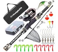 DaddyGoFish Kids Fishing Pole - Rod Reel Combo Tackle Box Starter Set - First Year Small Gear Kit for Boys Girls Toddler Youth Age Beginner Little Children (Essential Set, Black, 4ft)