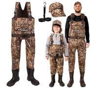 DaddyGoFish Neoprene Chest Waders for Kids and Adults, BootFoot, Fishing & Hunting with a Camouflage Caps and a Wader Hanger