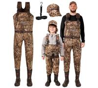 DaddyGoFish Neoprene Chest Waders for Kids and Adults, BootFoot, Fishing & Hunting with a Camouflage Caps and a Wader Hanger