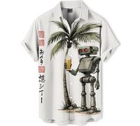 DADDYLOCO Japanese Art Style Men's Hawaiian Shirt Funny Printed Casual Short Sleeve Button Down Shirts, Ukiyo-e19, 3XL