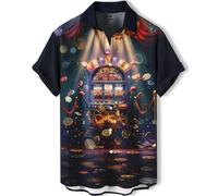DADDYLOCO Men's Hawaiian Shirt, Squirrel Beer Print, Short Sleeve, Button Down, Casual Summer Beach Wear, Gambling Machine, Large