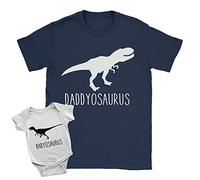 Daddyosaurus + Babyosaurus Duo Babygrow and T-Shirt 6-12m Babygrow | 2XL T-Shirt White + Navy New Baby Arrival Father Gift