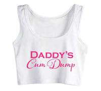 Daddy's Cum Dump Woman Girl Vest Cotton Crop Top Sleeveless White