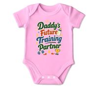 Daddy's Future Training Partner Baby Bodysuit - Soft Cotton Short Sleeve with Playful Gym Icons and Retro Typography, Easy-Change Poppers Breathable Comfort for Newborns and Proud Dads - Girls