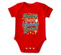 Daddy's Future Training Partner Baby Bodysuit - Soft Cotton Short Sleeve with Playful Gym Icons and Retro Typography, Easy-Change Poppers Breathable Comfort for Newborns and Proud Dads - Girls
