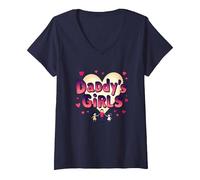Daddy's Girls: Awesome Like My Daughters Family Love V-Neck T-Shirt, Women, Navy, S