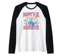 Daddy's Lil Squirter Cute Whale Rainbow Cherry Blossom Raglan Baseball Tee