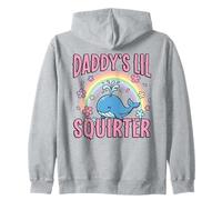 Daddy's Lil Squirter Cute Whale Rainbow Cherry Blossom Zip Hoodie