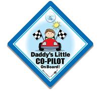 Daddy's Little Co-pilot On Board Car Sign, Baby on Board Sign, Grandson On Board Sign, High Visibility Suction Cup Car Window Sign For Baby Boy in The Car, 14 cm x 14cm x 2cm