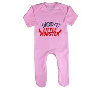 Daddy's Little Monster (Devil Horns) Baby Romper Jumpsuit with feet, 0-3 Months, Pastel Pink