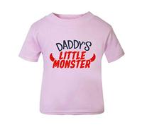 Daddy's Little Monster (Devil Horns) Short Sleeve Cotton Toddler t Shirt, 2-3 Years, Pastel Pink