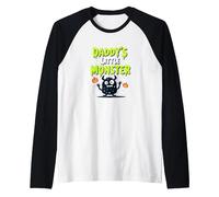 Daddys Little Monster Spooky Halloween Family Fun Raglan Baseball Tee, Men, Black/White, XXL