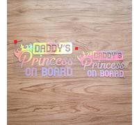 Daddy's Princess On Board in Car Truck Bumper Sticker Decal Vinyl - 2 Pack Holographic Iridescent, 15.2cm, 20.3cm - No Background Die Cut