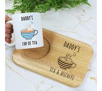 Daddy's Tea & Biscuits Board & Mug Set, Wooden Treat Board with Cup of Tea Mug, Snack Tray, 350ml Coffee Mug, Father's Day, Birthday Gifts for Daddy