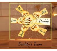 Daddy's Team Fist Bump LED Night Light - Personalized Acrylic Dad Fist Bump Gift for Father's Day, Christmas & Birthday