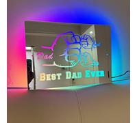 Daddy's Team Fist Bump Personalized Acrylic Led Night Light,Personalized Light Up Name Mirror,Custom Neon Name Sign,Father's Day,Husband,Christmas Birthday Gift,Best Dad Ever Gift (25x35cm)