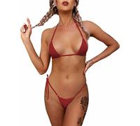 Dadress Extreme Sexy Mini Bikini Sets 2Pcs Swimwear G-String Bottom Swimsuit Micro Bikinis for Women, Red, One Size