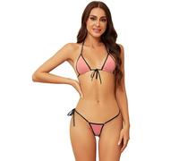 Dadress Micro Bikini Sets Extreme Sexy Halter Swimsuit for Women Tie Side G-String Cheeky Swimwear Mini Bikinis, B-pink, One Size