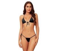 Dadress Micro Bikini Sets Extreme Sexy Halter Swimsuit Tie Side G-String Cheeky Thongs Swimwear 2 Pcs Mini Bikinis for Women, Black, One Size