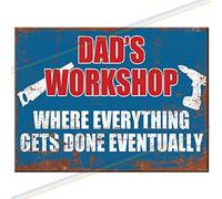 Dad's Workshop Metal bar Sign Father's Day Gift Beer Man Cave Funny Vintage Tin Retro Hanging Wall Plaque Kitchen Shed Garage. Large (27cm x 18cm)