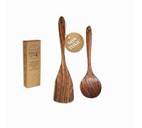 DADU BADU 2 Piece Teak Wood Utensil Set - Handmade Spatula and Serving Spoon for Nonstick Cookware - Heat-Resistant & Non-Toxic Wooden Cooking Utensils - Essential Kitchen Gift Set