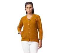 Dadu Dayal Women Front Open Cardigan Buttoned Textured Knit V Neck Full Sleeves Winter Woolen Sweater for Girls Office Casual Stylish Slim Fit Warm Elegant Winter Knitwear Top, Mustard, One Size