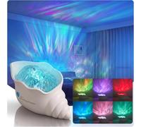 DADYLOBO Ocean Wave Projector Night Light, Seashell Projector Lamp with White Noise, 14 Colour Water Ripple Mood Light, Dimmable Rechargeable Ambient Light for Bedroom, Gift for Women, Teens & Kids