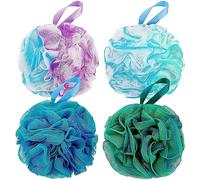 DadyMart Bath Shower Loofah Sponge 60g Bath Mesh Pouf Shower Ball Body Scrubber Exfoliating Bath Sponge for Women and Men, Set of 4, Flower