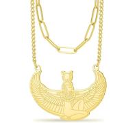 DAEFAG Ancient Egypt Winged Goddess Isis Pendant Necklace Stainless Steel Protection Amulet Vintage Greek Mythology Jewelry for Women Men, Gold 2