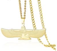 DAEFAG Ancient Egypt Winged Goddess Isis Pendant Necklace Stainless Steel Protection Amulet Vintage Greek Mythology Jewelry for Women Men, Gold 3