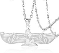DAEFAG Ancient Egypt Winged Goddess Isis Pendant Necklace Stainless Steel Protection Amulet Vintage Greek Mythology Jewelry for Women Men, Silver 4