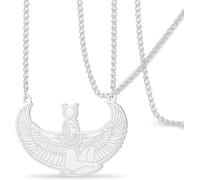 DAEFAG Ancient Egypt Winged Goddess Isis Pendant Necklace Stainless Steel Protection Amulet Vintage Greek Mythology Jewelry for Women Men, Silver