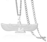 DAEFAG Ancient Egypt Winged Goddess Isis Pendant Necklace Stainless Steel Protection Amulet Vintage Greek Mythology Jewelry for Women Men, Silver 3