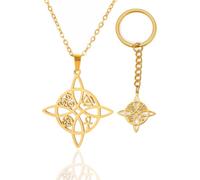 DAEFAG Celtic Witches Knot Necklace for Women Stainless Steel Pendant Celtic Knot Charm Pagan Witch Jewelry Gift Good Luck Karma Amulet Yggdrasil, Gold Set