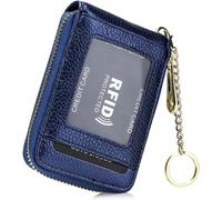 DAEFAG Genuine Leather Minimalist Wallet for Women with Keychain RFID Blocking Holds 12 Cards Credit Card Holder Thin Slim Purse Small Travel Wallet 10.9 x 7.6 x 1.8 c, #7 Dark Blue