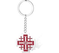 DAEFAG Jerusalem Cross Keyring Stainless Steel Crusaders Cross Keychain Religious Prayer Amulet Jewelry Gift for Men Women, Red