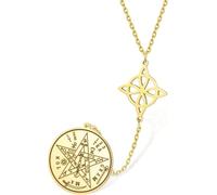 DAEFAG Protective Celtic Knot Pentagram Pendant Necklace Stainless Steel Witchcraft Double Pendant Tetragrammaton Wicca Irish Jewelry Gifts for Men Women, gold 1-long