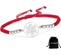DAEFAG Sacred Geometry Metatron Cube Bracelet for Women Men Stainless Steel Adjustable Colored Beaded Braided Angel Seals Amulet Protection Jewelry, Silver-R1