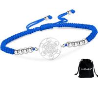 DAEFAG Sacred Geometry Metatron Cube Bracelet for Women Men Stainless Steel Adjustable Colored Beaded Braided Angel Seals Amulet Protection Jewelry, Silver-B1